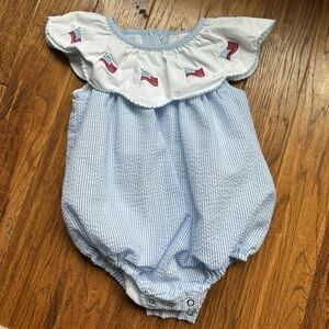 Waving in the Wind Embroidered Blue Bubble 9m